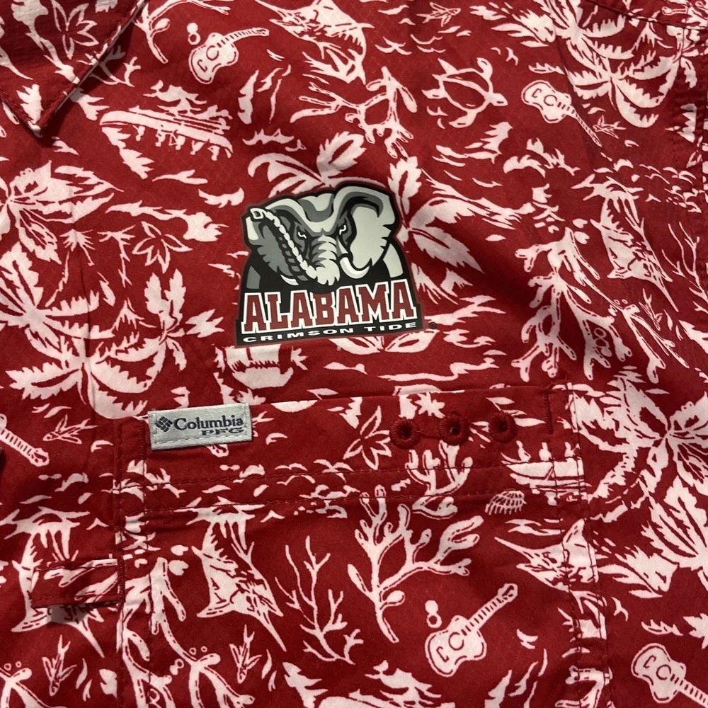Columbia NCAA‎ Alabama Crimson Tide PFG Full Button Up Red Shirt Men's Sz: L NWT